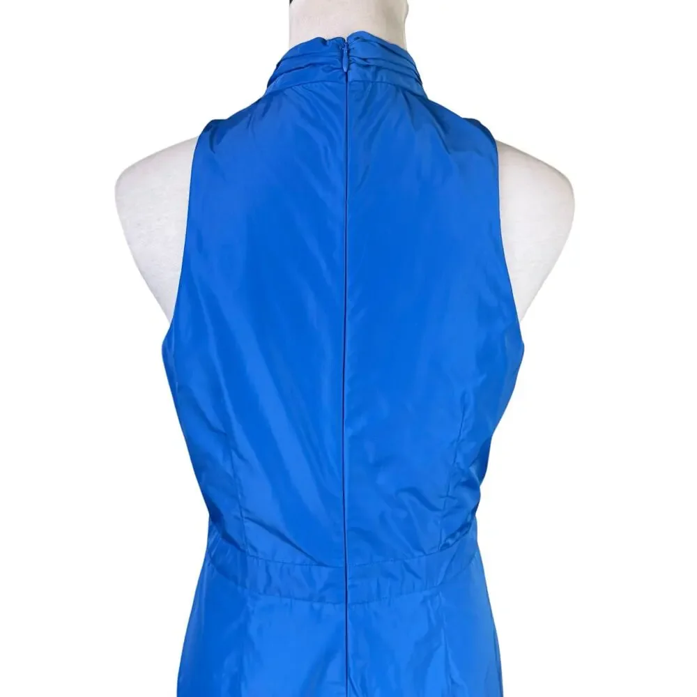 Veronica Beard Radley Blue Asymmetric Tiered Taffeta Crossover Neck Maxi Dress - Picture 7 of 11